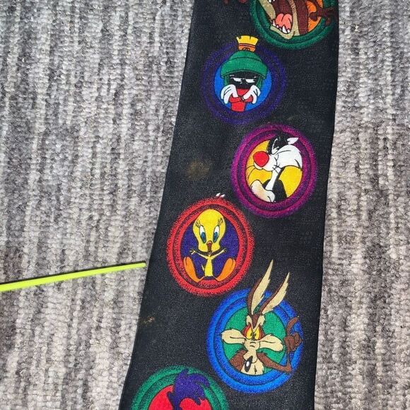 Vintage Looney Tunes Mania & Friends Mens Neck Tie‎ Black Tweety Bird Sylvester - Picture 8 of 8